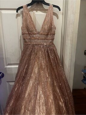 Panoply Rose Gold Sequin Deep V Maxi Gown
